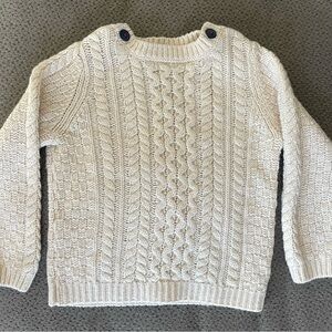 Baby Boden Wool Blend Cable Knit Cream Sweater Fisherman Blue Button 2-3 yrs